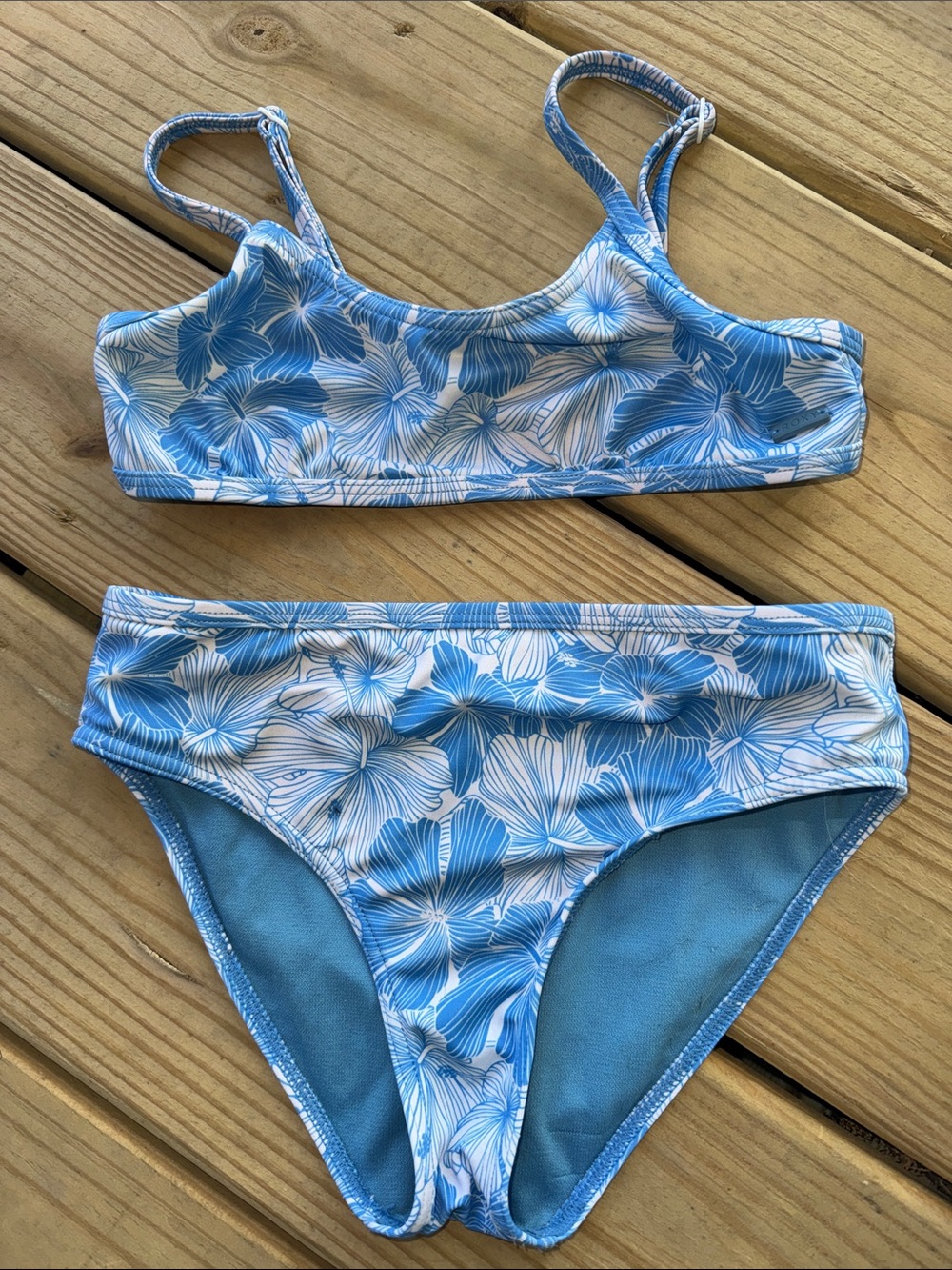 Roxy Girls Blue & White Floral Two-Piece Swim Set Size 10